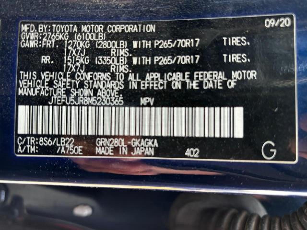 2021 Toyota 4Runner Sr5 vin: JTEFU5JR8M5230365