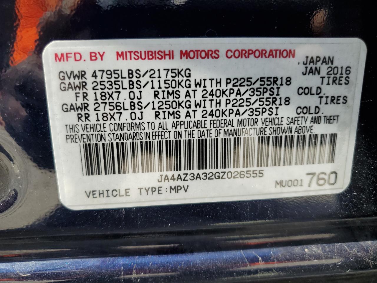 2016 Mitsubishi Outlander Se vin: JA4AZ3A32GZ026555