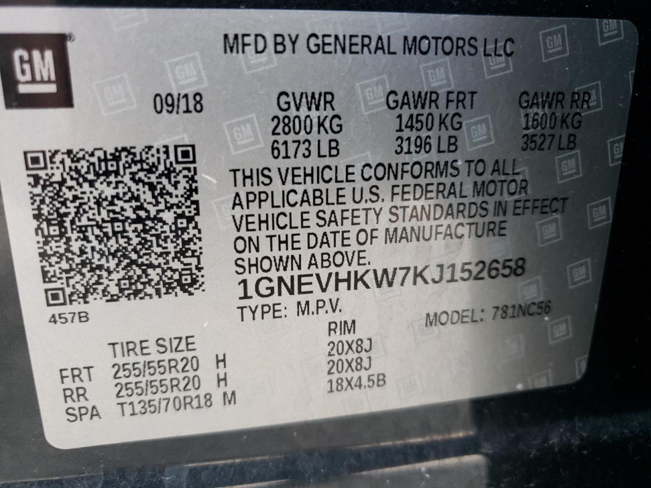 1GNEVHKW7KJ152658 2019 Chevrolet Traverse Lt