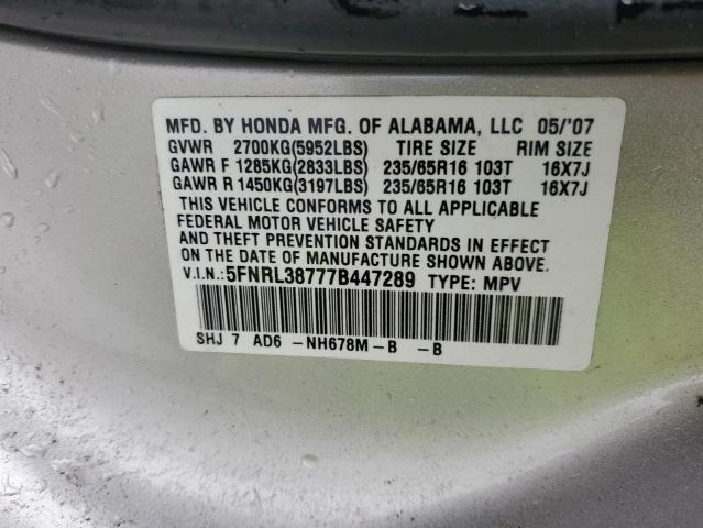 2007 Honda Odyssey Exl VIN: 5FNRL38777B447289 Lot: 54291014