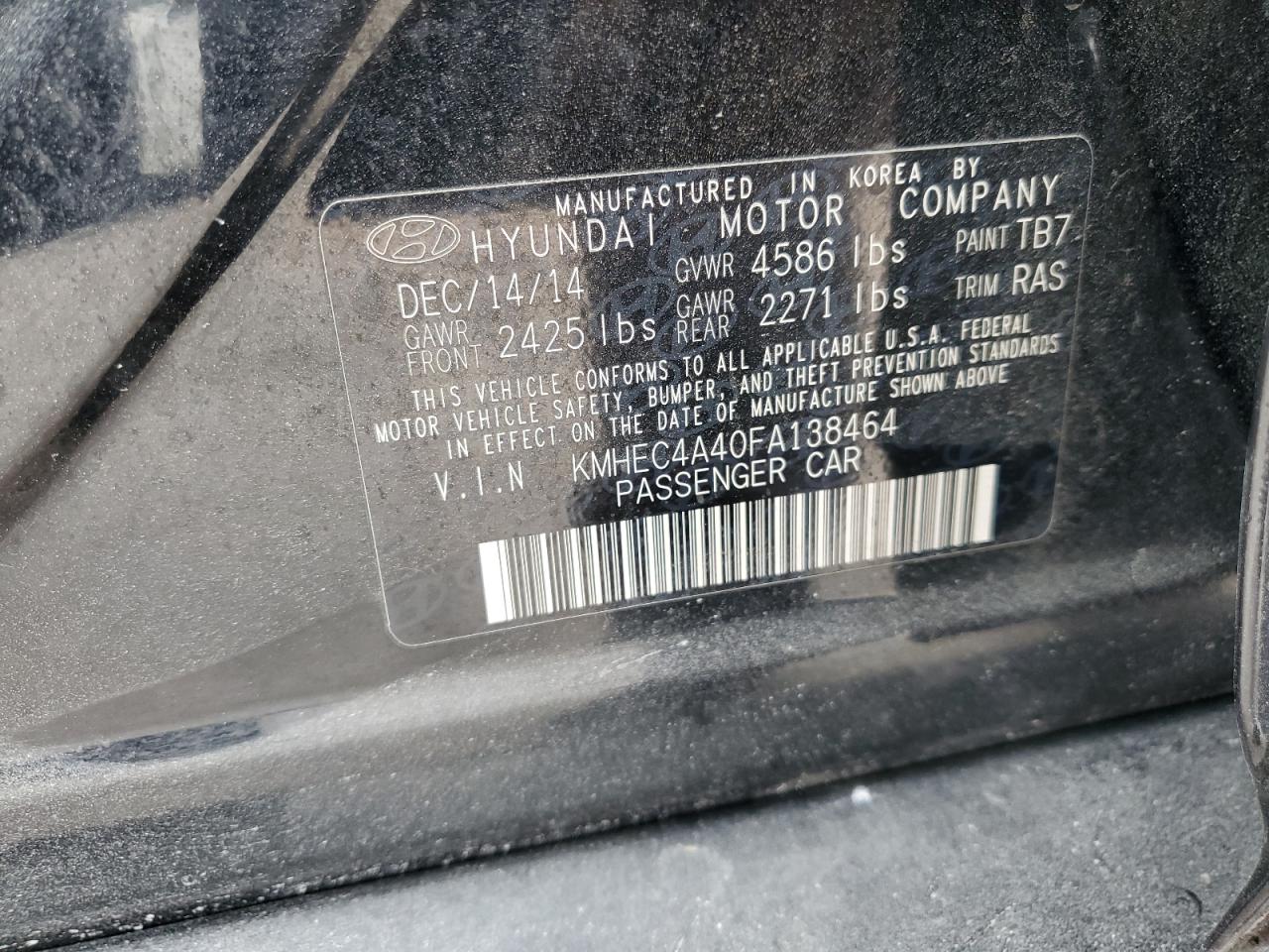 KMHEC4A40FA138464 2015 Hyundai Sonata Hybrid