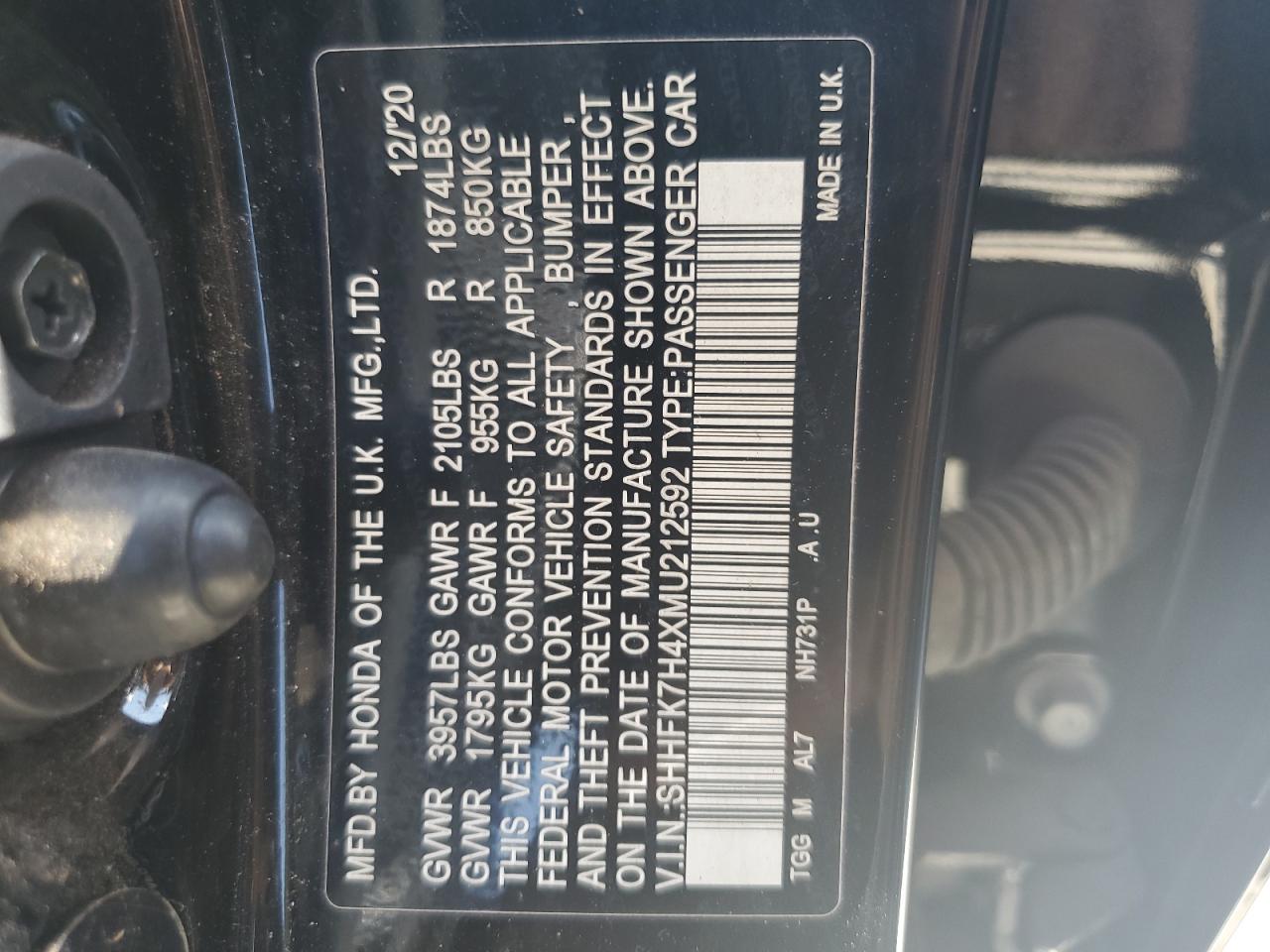 2021 Honda Civic Sport vin: SHHFK7H4XMU212592