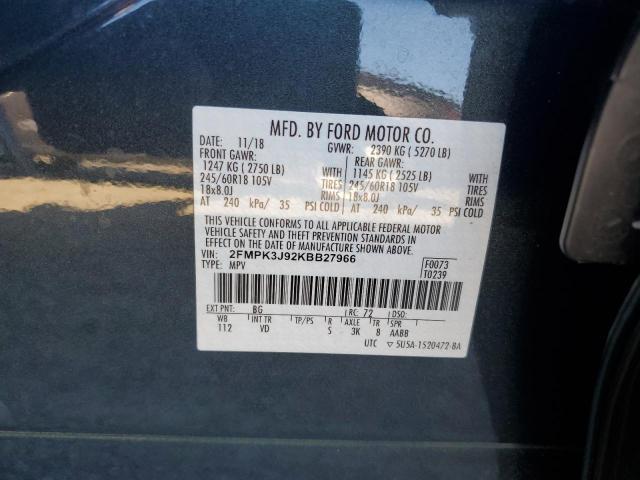 2019 Ford Edge Sel VIN: 2FMPK3J92KBB27966 Lot: 54226294