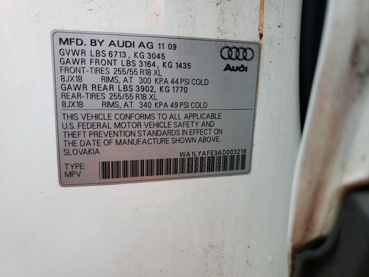 WA1LYAFE3AD003218 2010 Audi Q7 Premium Plus