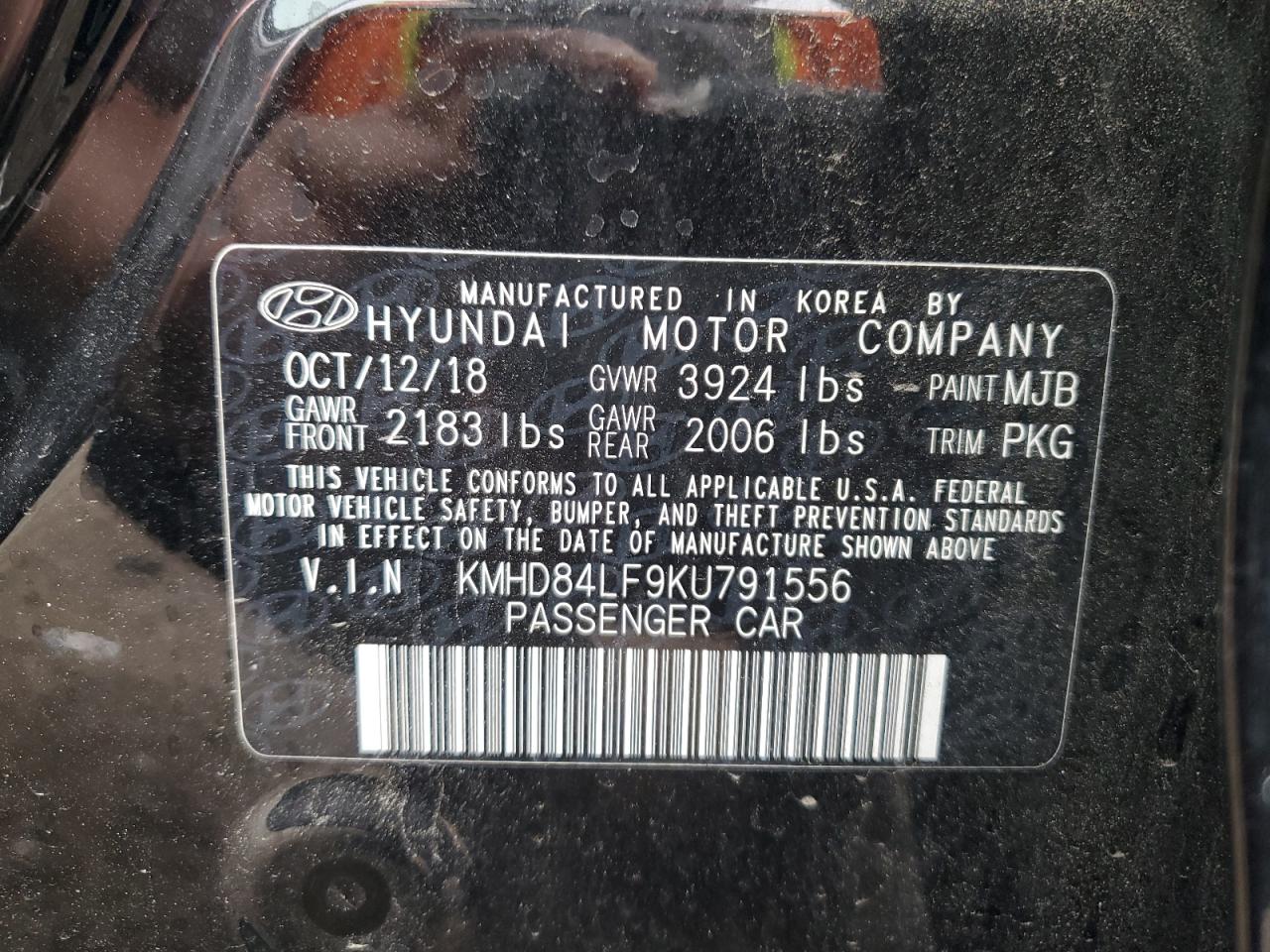 KMHD84LF9KU791556 2019 Hyundai Elantra Sel