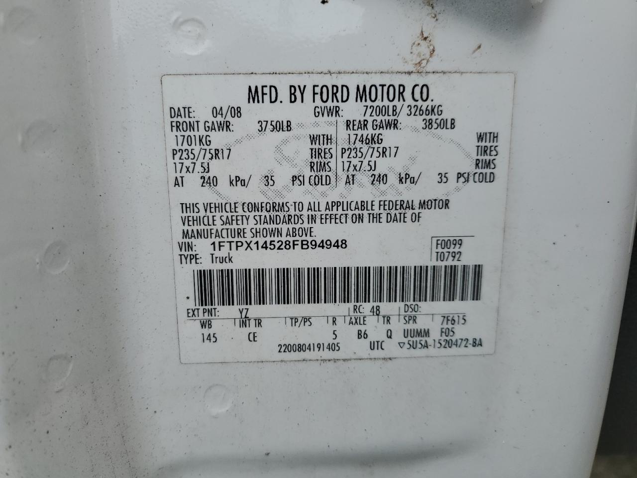 1FTPX14528FB94948 2008 Ford F150