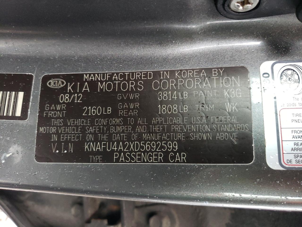 KNAFU4A2XD5692599 2013 Kia Forte Ex
