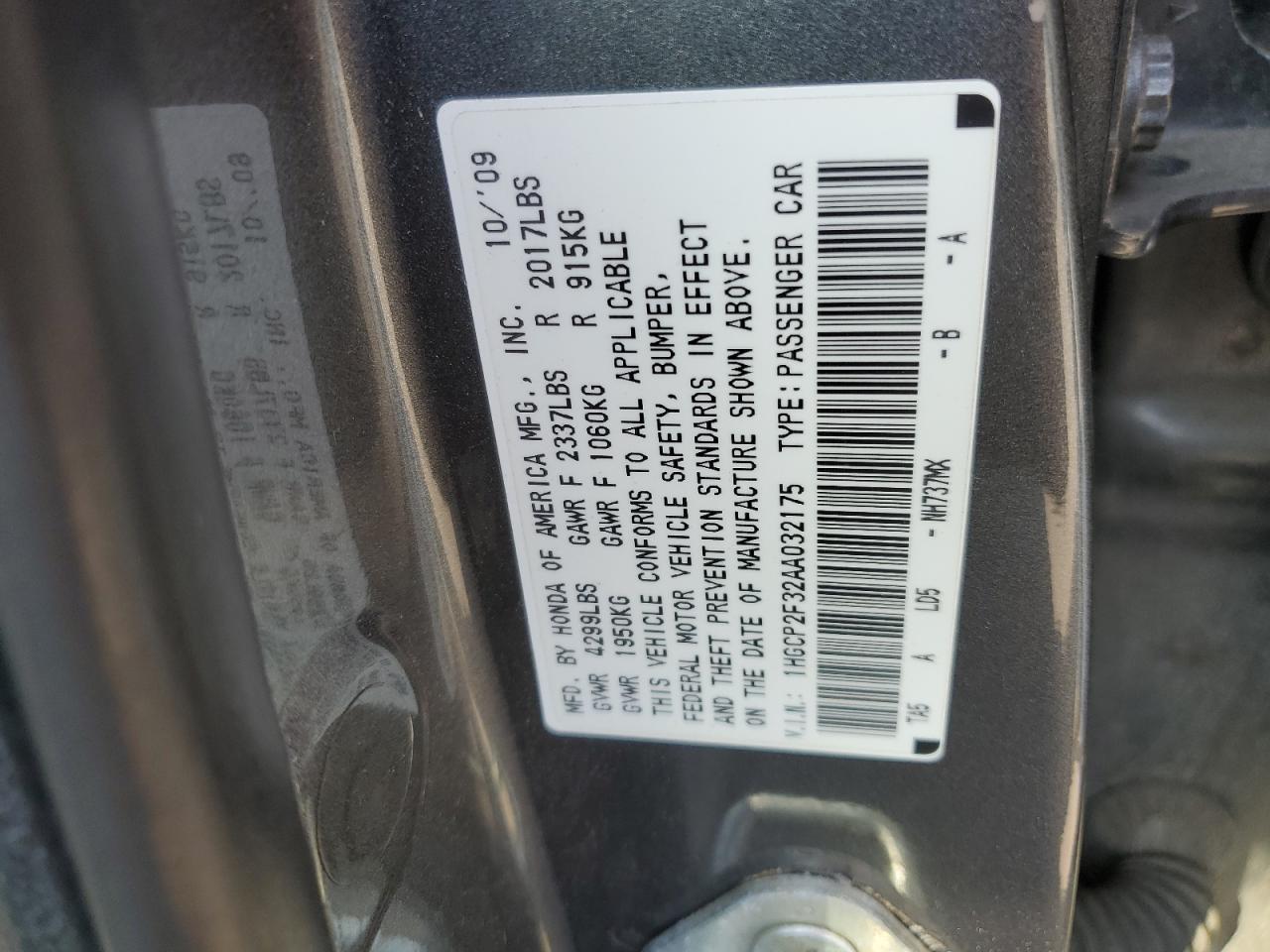 1HGCP2F32AA032175 2010 Honda Accord Lx