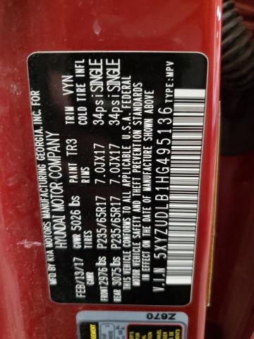 2017 Hyundai Santa Fe Sport VIN: 5XYZUDLB1HG495136 Lot: 55457974