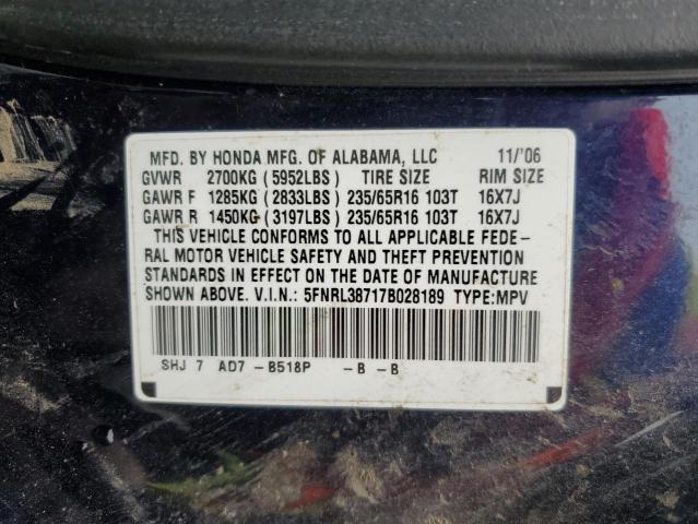 2007 Honda Odyssey Exl VIN: 5FNRL38717B028189 Lot: 53300544