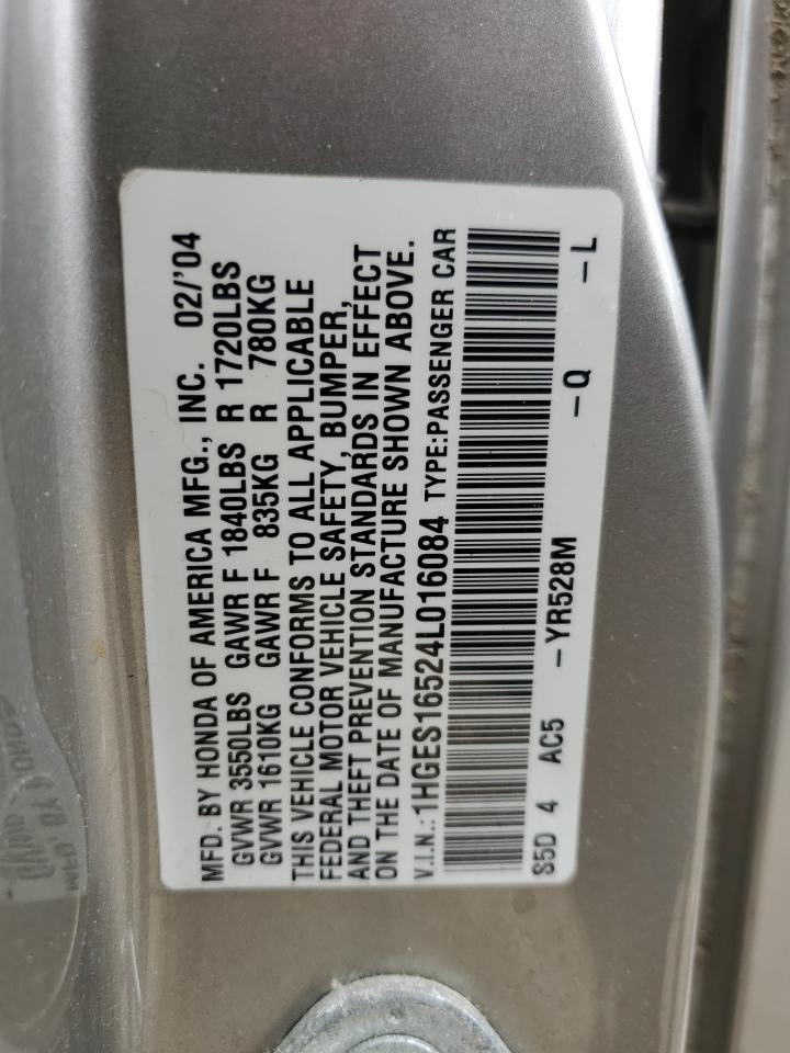 1HGES16524L016084 2004 Honda Civic Lx
