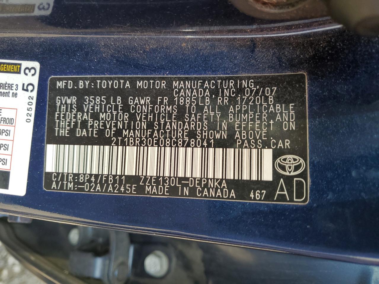 2T1BR30E08C878041 2008 Toyota Corolla Ce