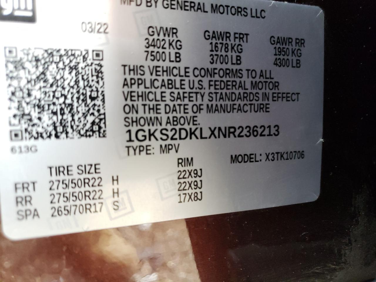 1GKS2DKLXNR236213 2022 GMC Yukon Denali