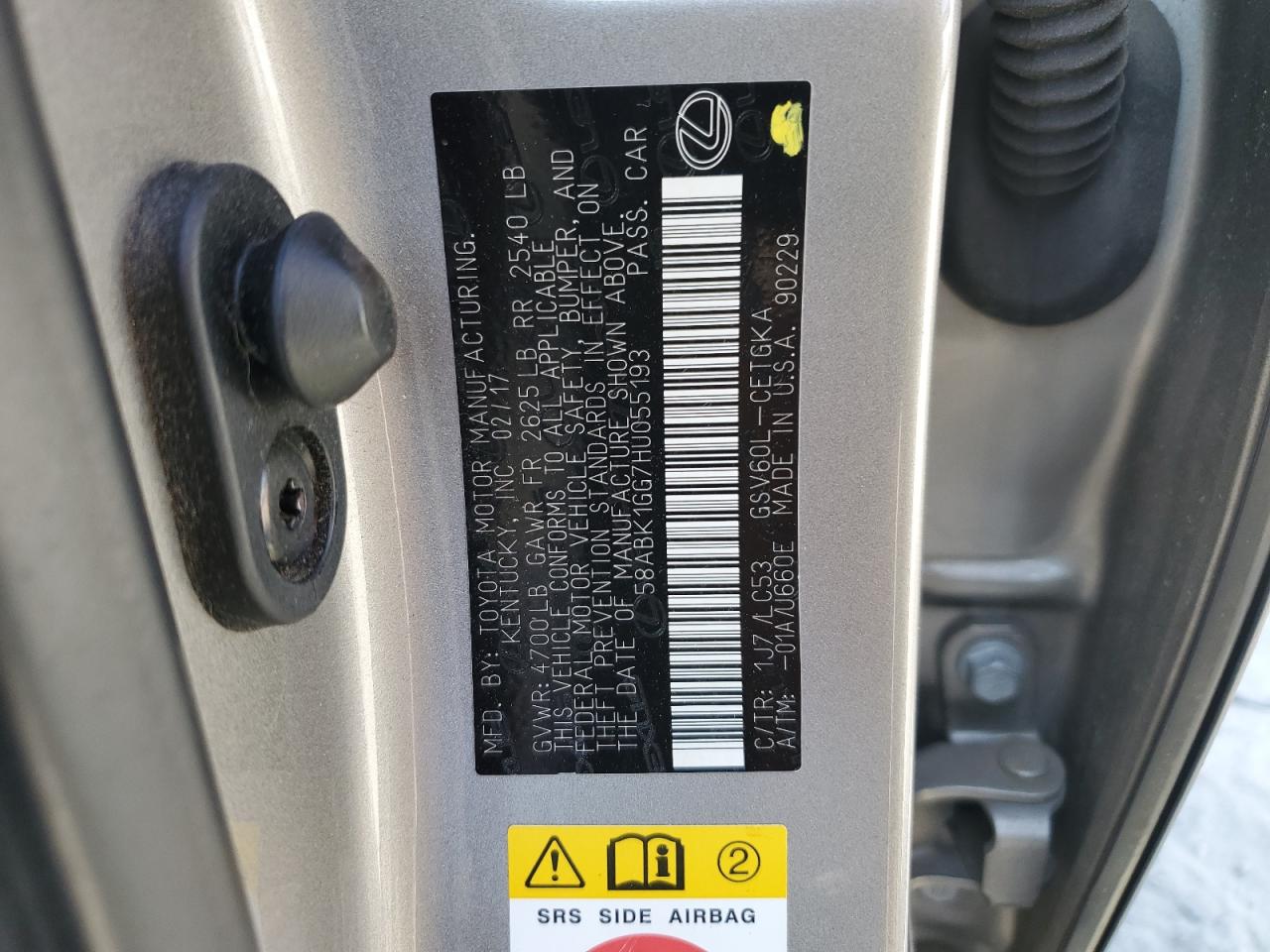 58ABK1GG7HU055193 2017 Lexus Es 350