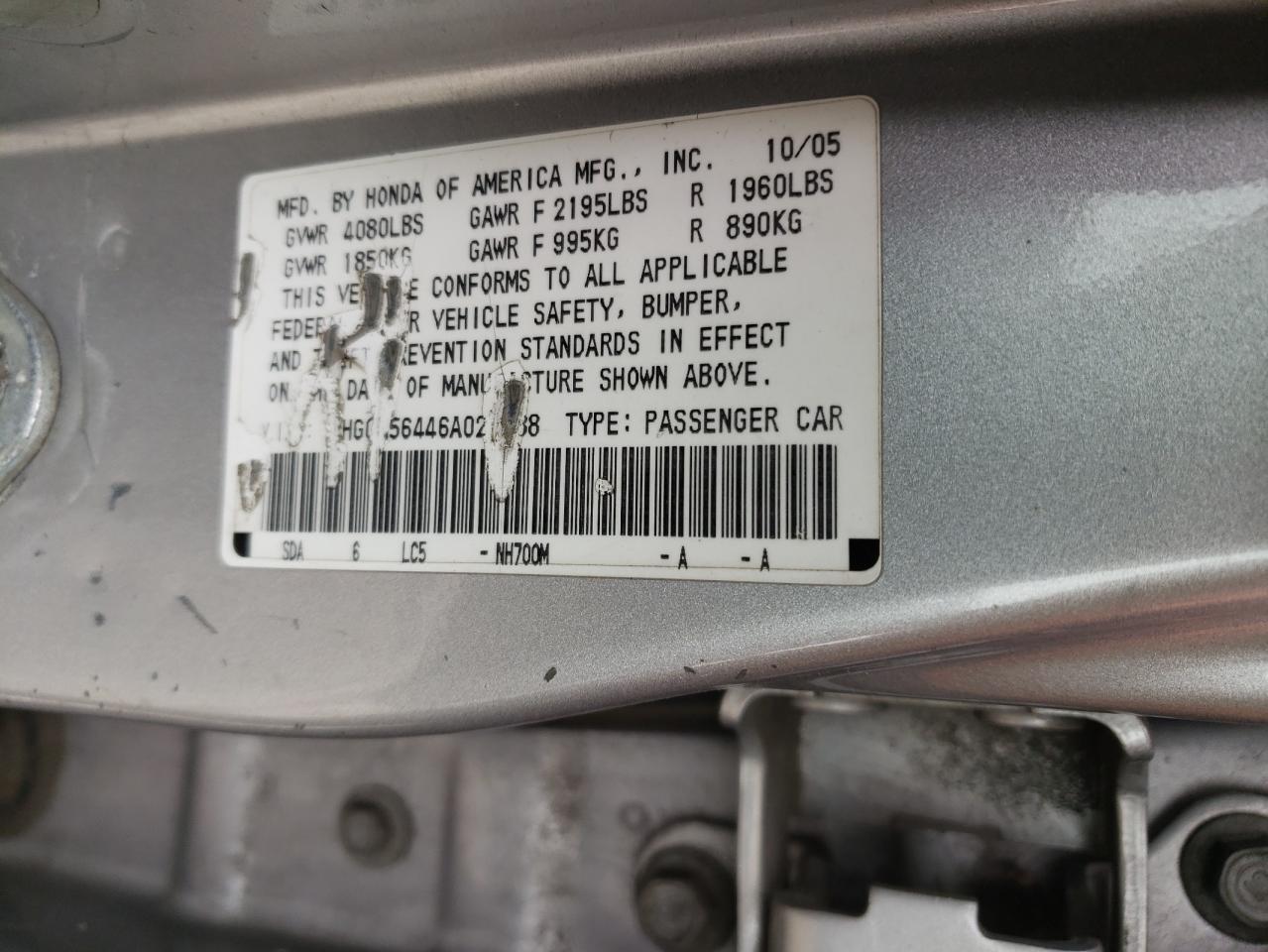 1HGCM56446A023388 2006 Honda Accord Lx