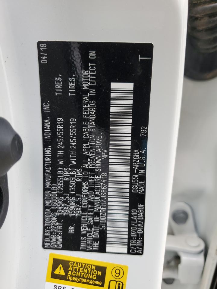 5TDDZRFH7JS867418 2018 Toyota Highlander Limited