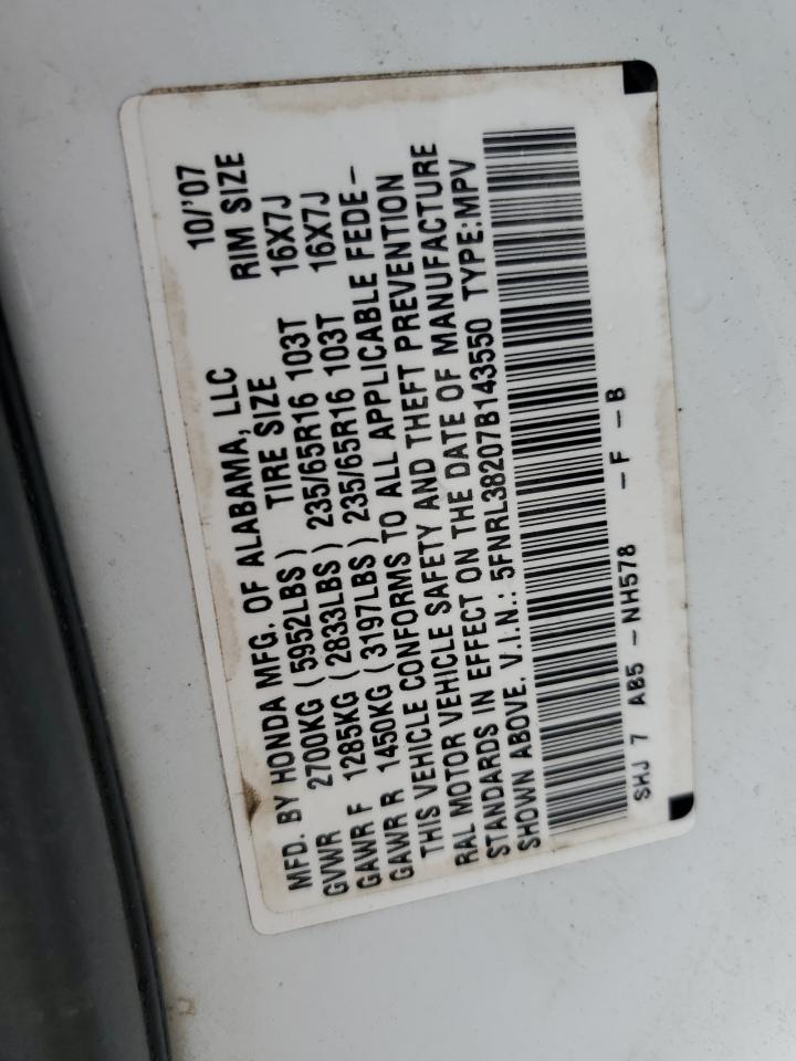 5FNRL38207B143550 2007 Honda Odyssey Lx