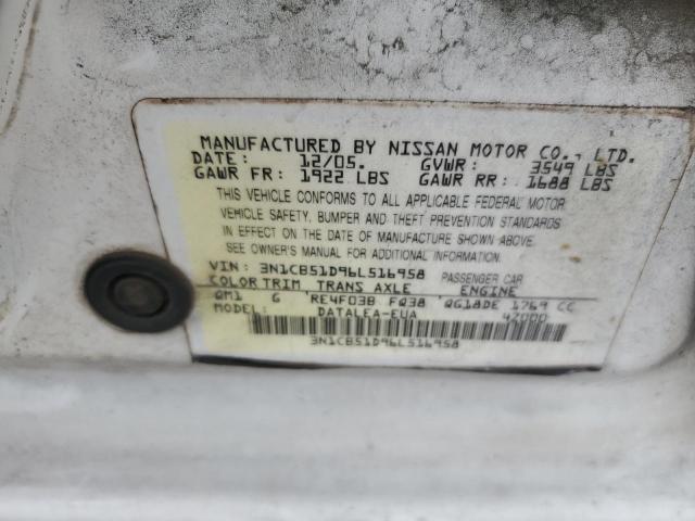 2006 Nissan Sentra 1.8 VIN: 3N1CB51D96L516958 Lot: 53585884