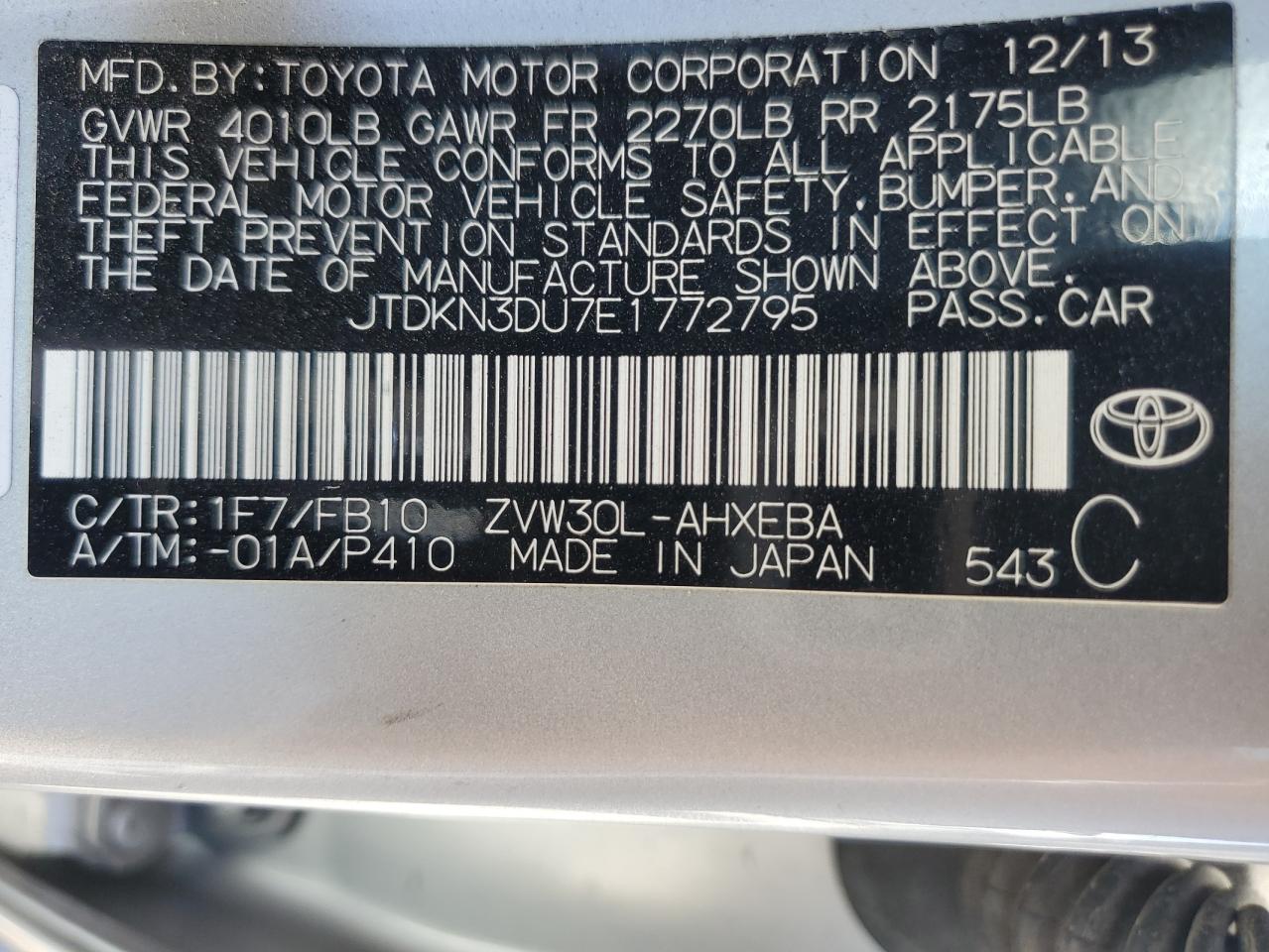 JTDKN3DU7E1772795 2014 Toyota Prius