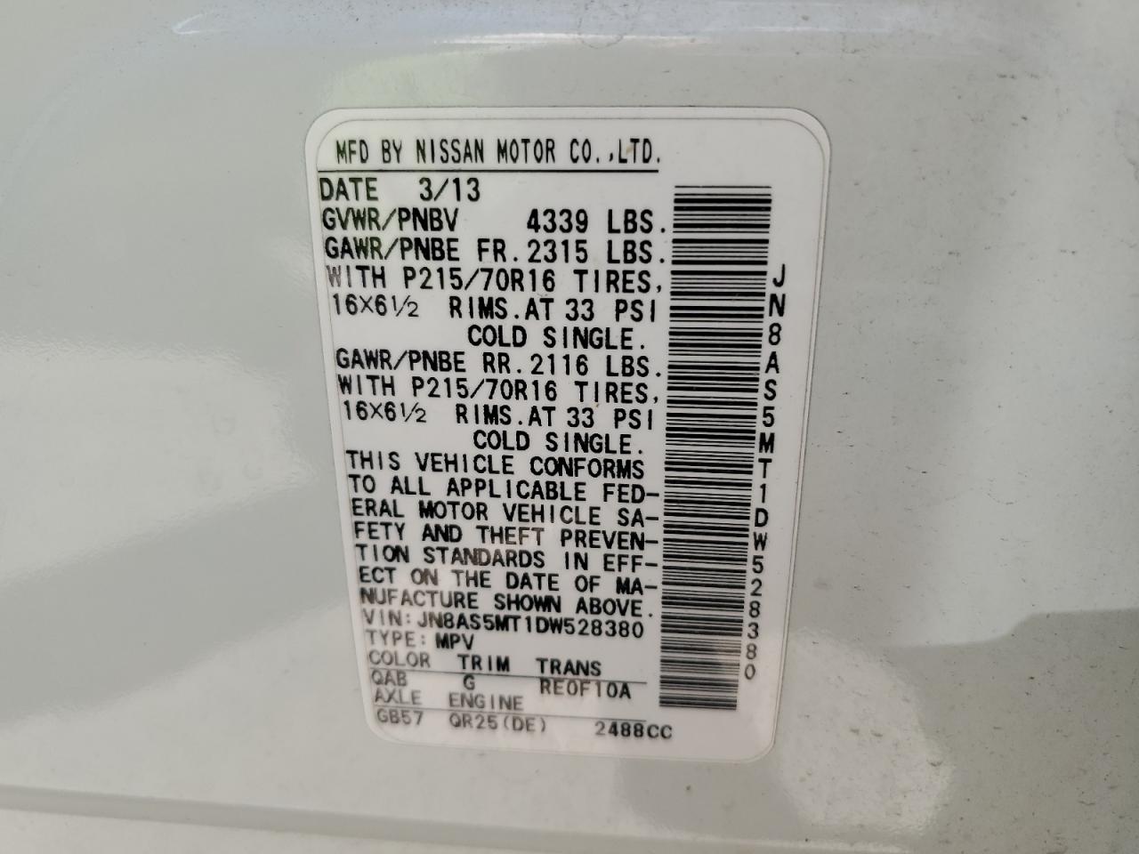 JN8AS5MT1DW528380 2013 Nissan Rogue S