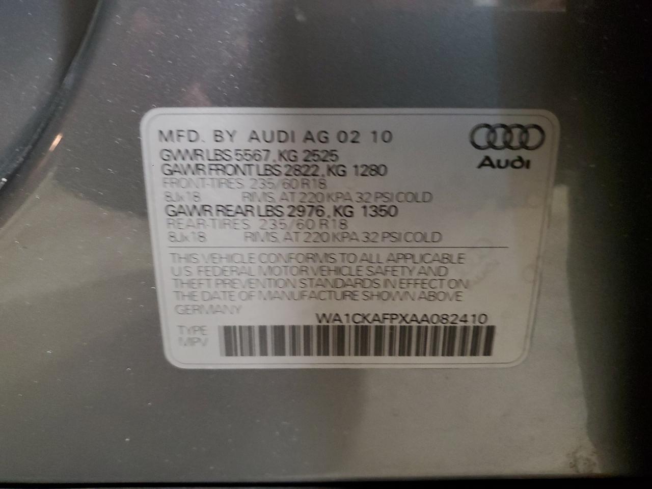 WA1CKAFPXAA082410 2010 Audi Q5 Premium