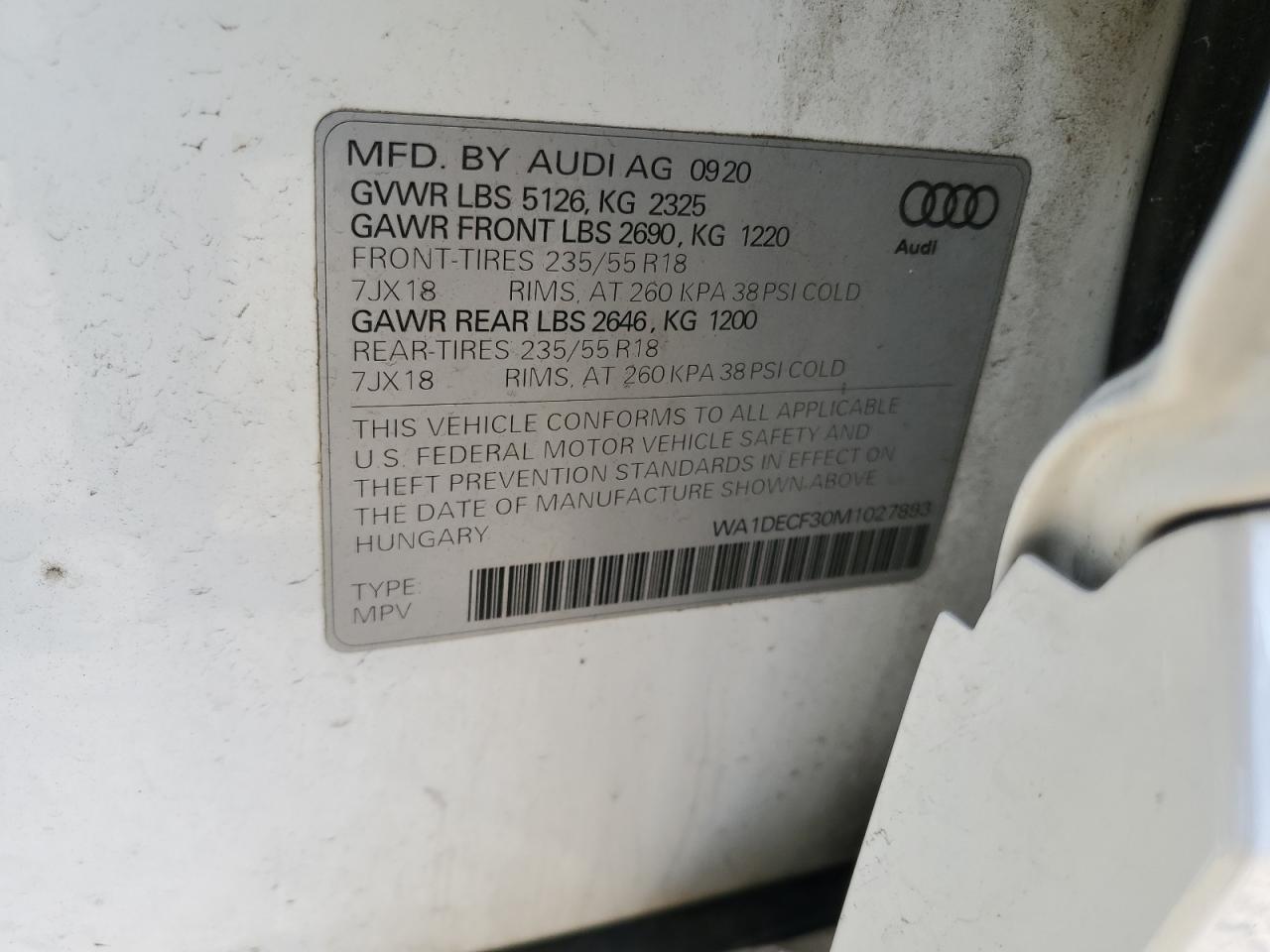 WA1DECF30M1027893 2021 Audi Q3 Premium S Line 45