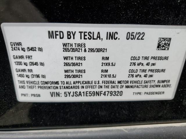 2022 Tesla Model S VIN: 5YJSA1E59NF479320 Lot: 54607204