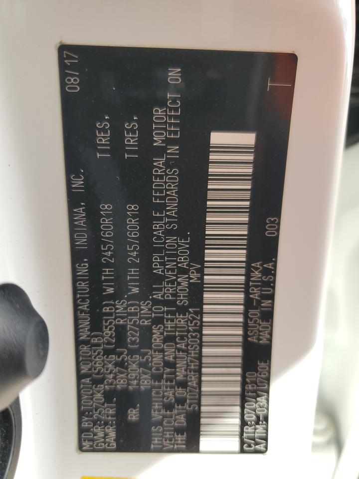 5TDZARFH7HS031521 2017 Toyota Highlander Le