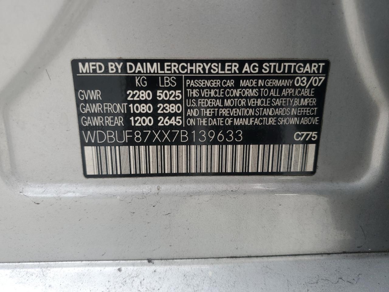WDBUF87XX7B139633 2007 Mercedes-Benz E 350 4Matic