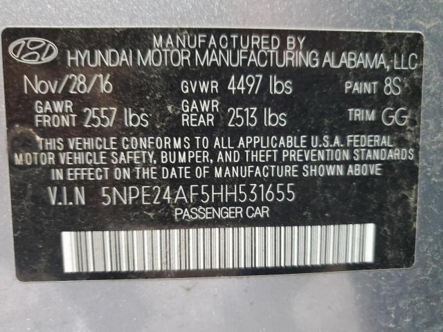 2017 Hyundai Sonata Se VIN: 5NPE24AF5HH531655 Lot: 55468484