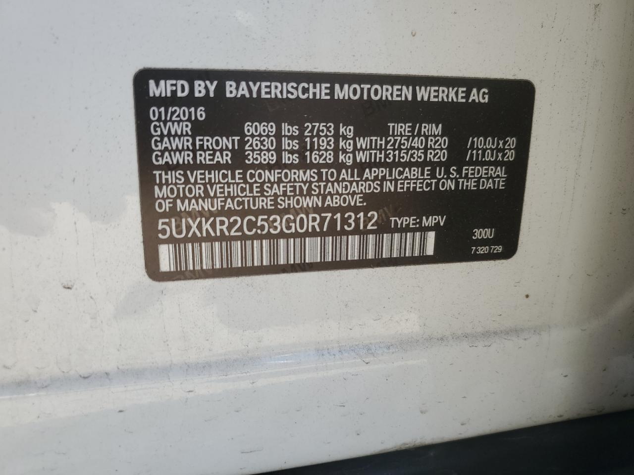 5UXKR2C53G0R71312 2016 BMW X5 Sdrive35I