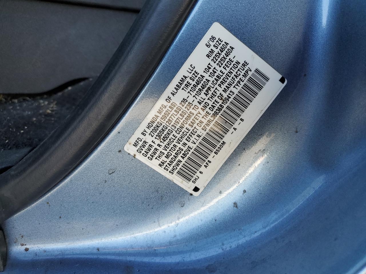 5FNRL38836B109413 2006 Honda Odyssey Touring