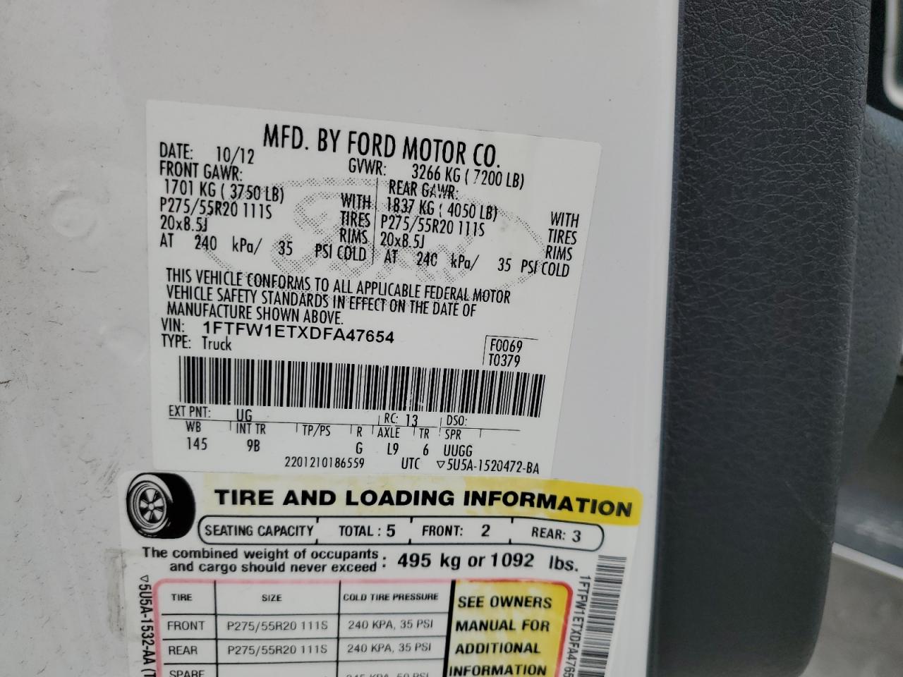 1FTFW1ETXDFA47654 2013 Ford F150 Supercrew