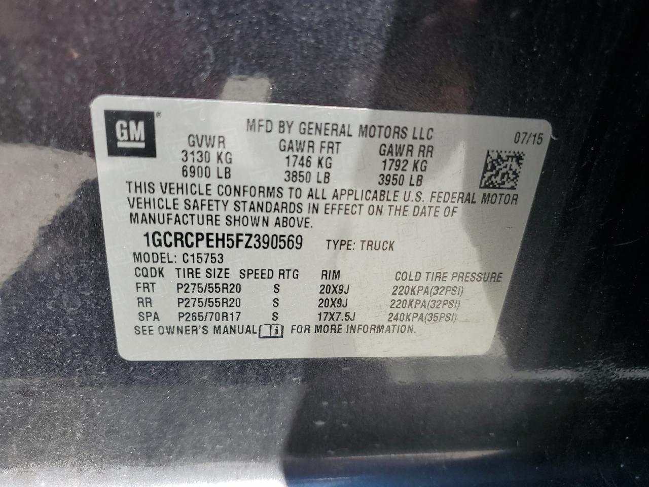 1GCRCPEH5FZ390569 2015 Chevrolet Silverado C1500