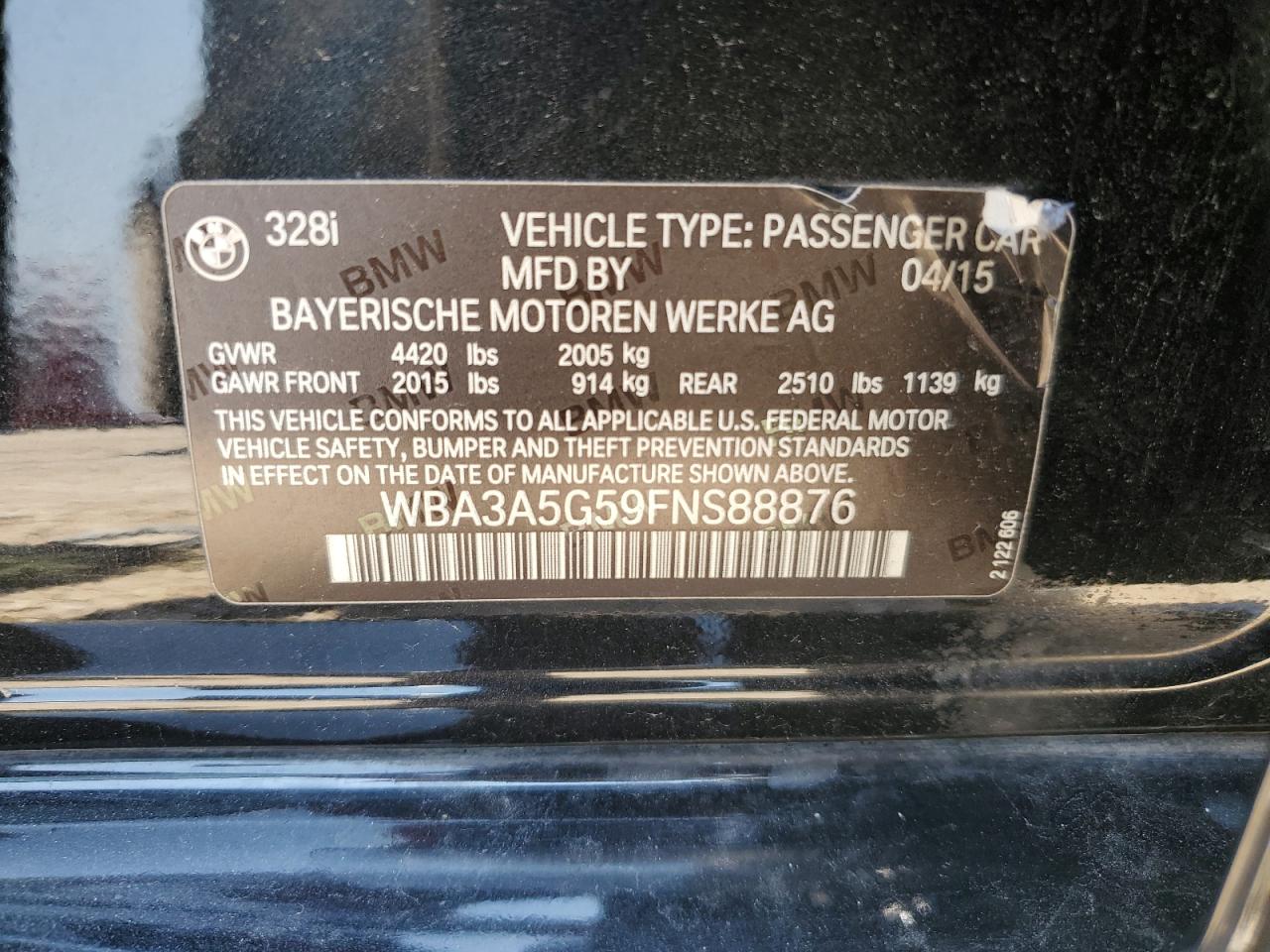 WBA3A5G59FNS88876 2015 BMW 328 I