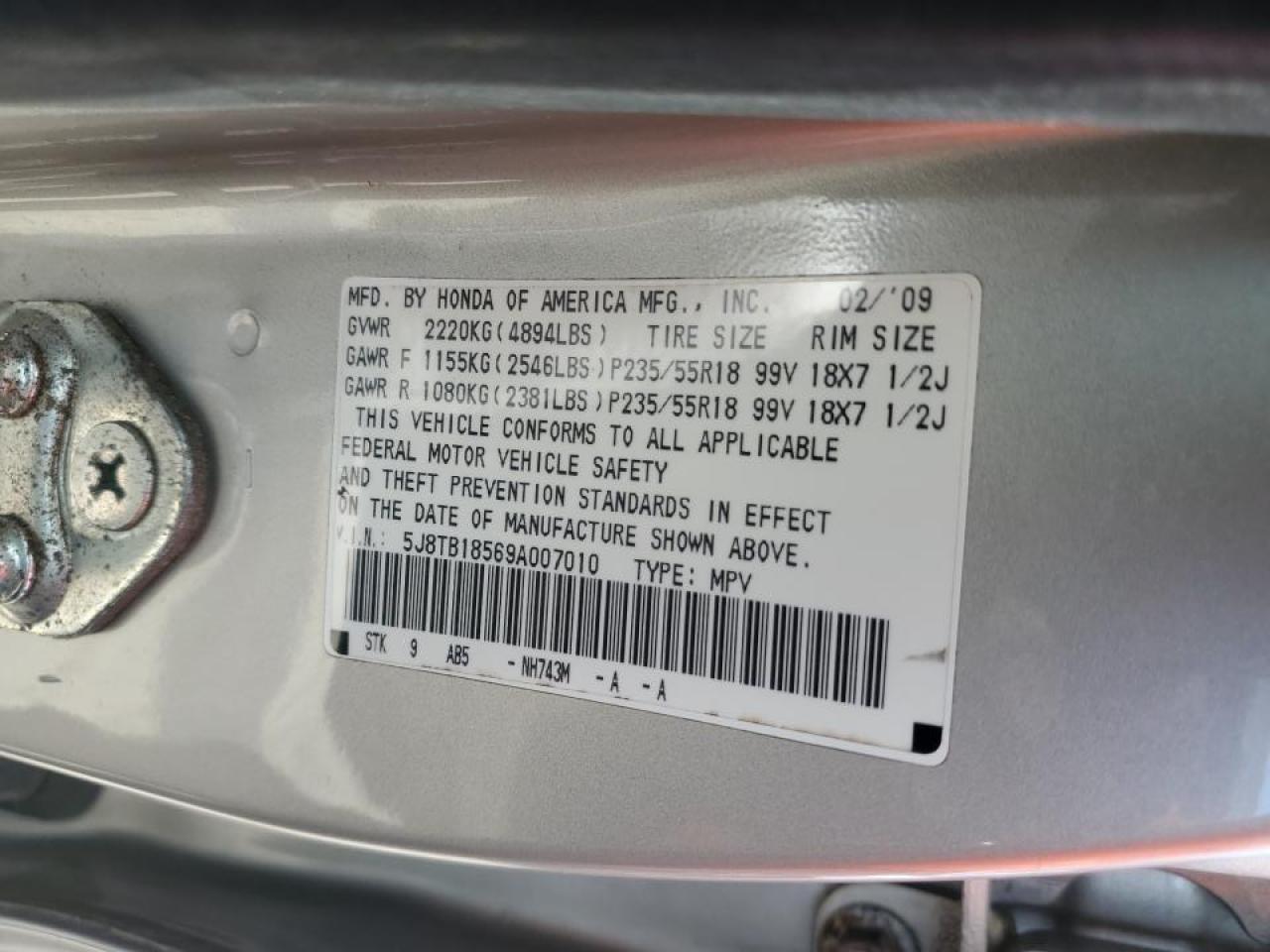 5J8TB18569A007010 2009 Acura Rdx Technology