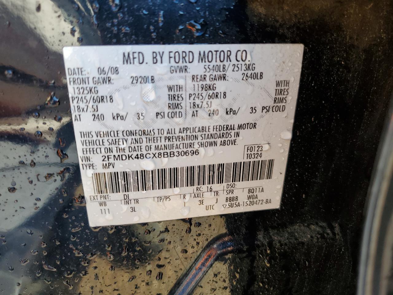 2FMDK48CX8BB30696 2008 Ford Edge Sel