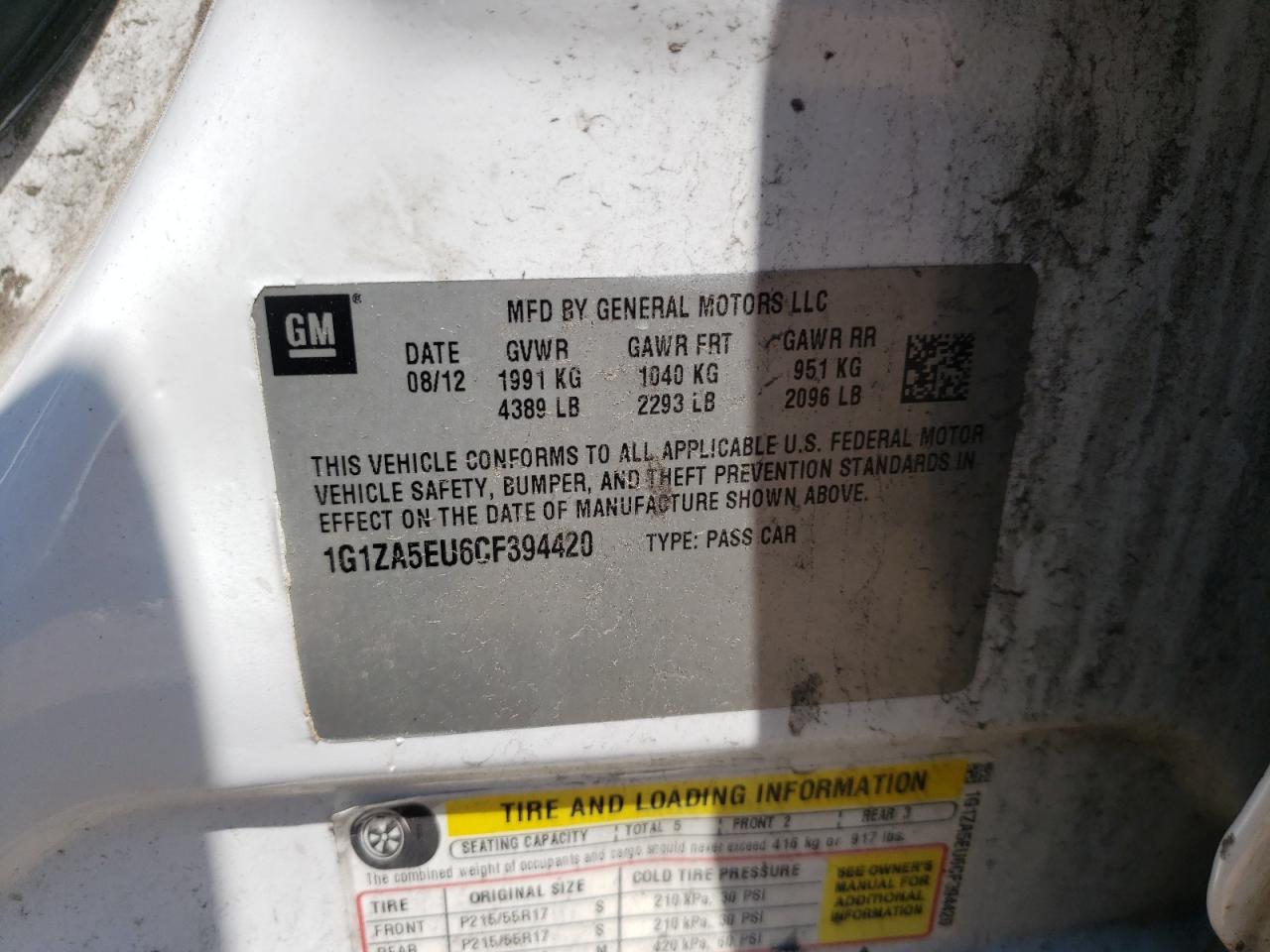 1G1ZA5EU6CF394420 2012 Chevrolet Malibu Ls