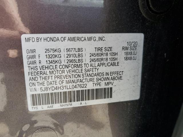 2020 Acura Mdx VIN: 5J8YD4H31LL047622 Lot: 56906884