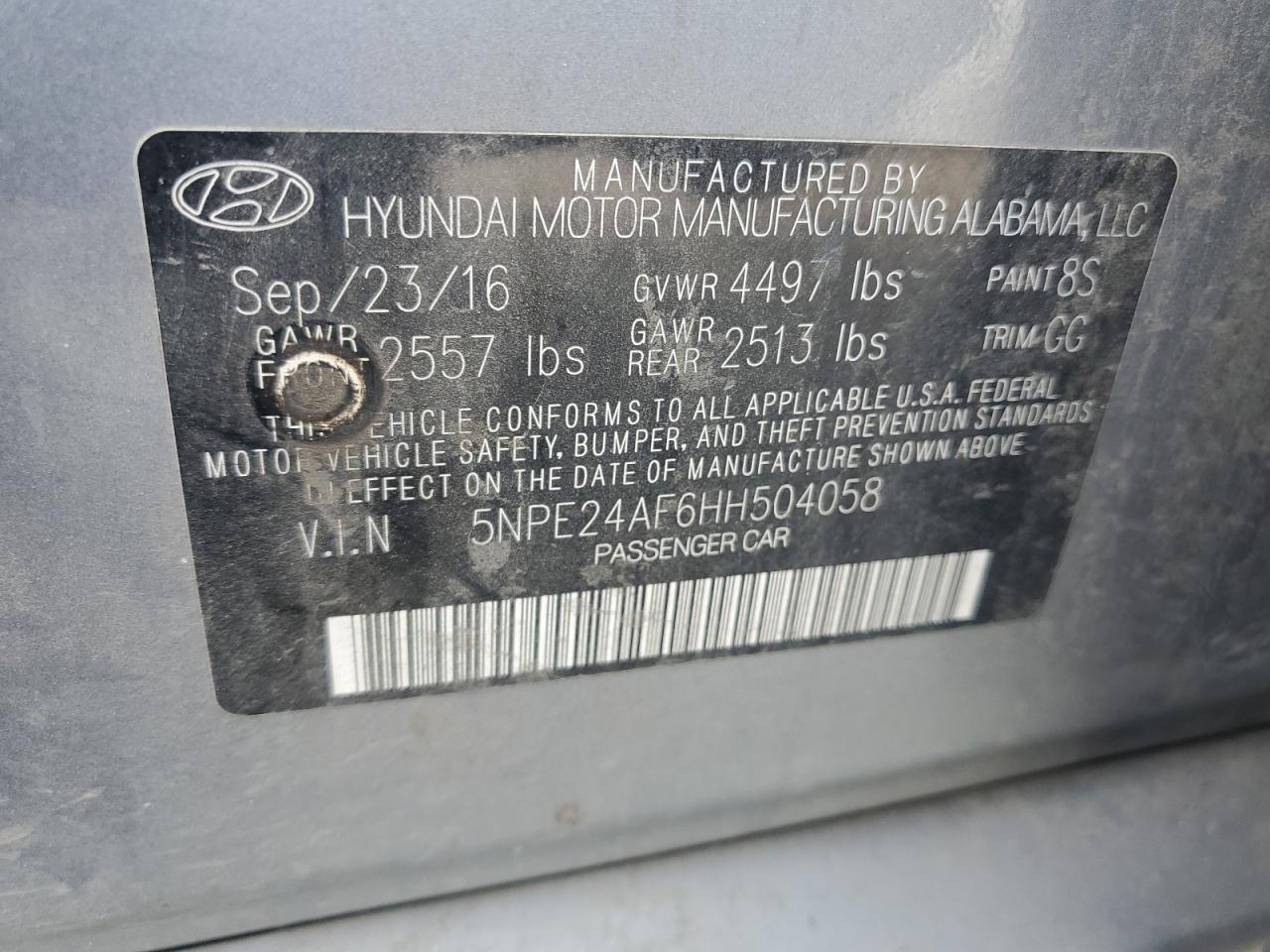 5NPE24AF6HH504058 2017 Hyundai Sonata Se