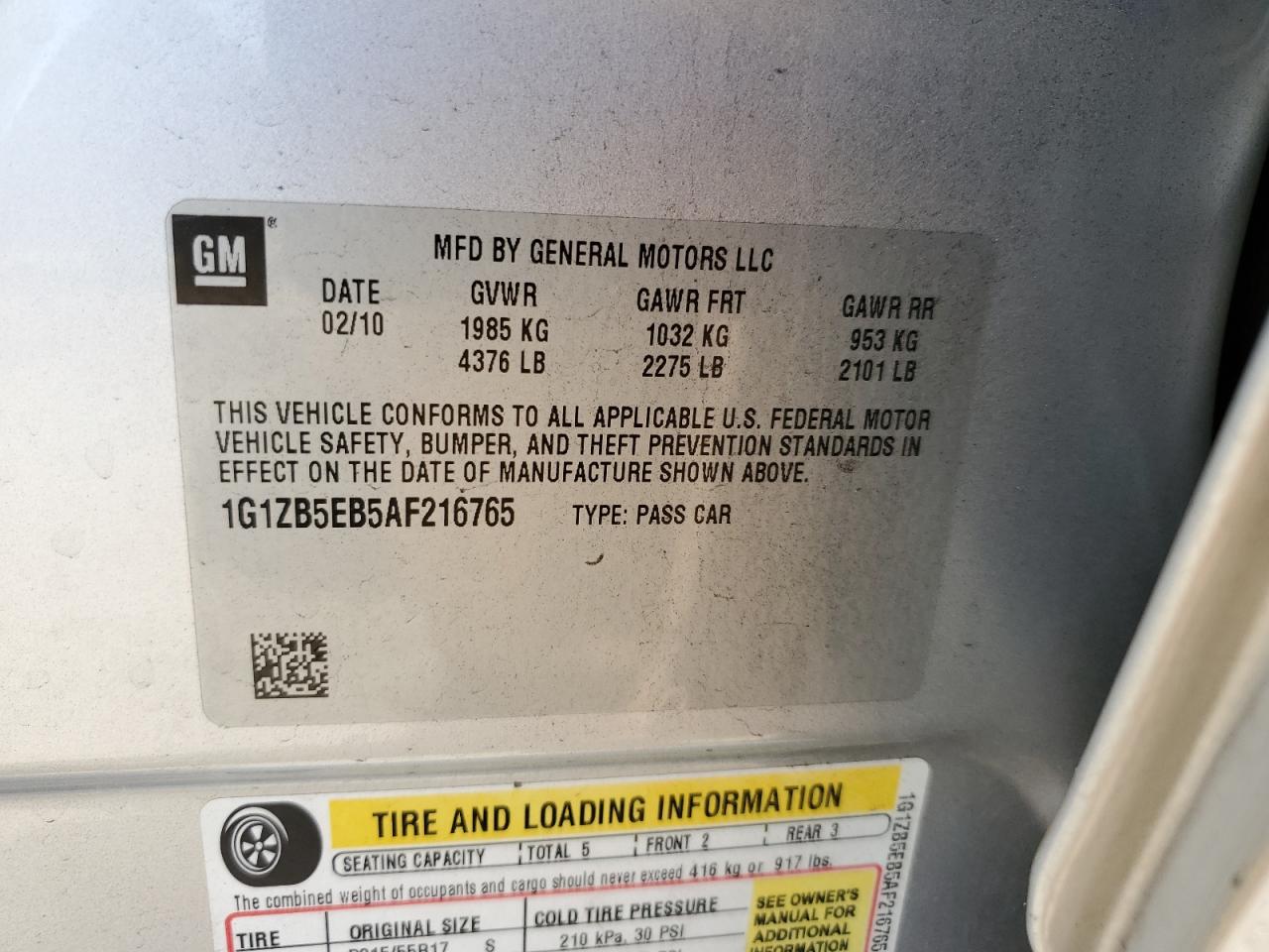 1G1ZB5EB5AF216765 2010 Chevrolet Malibu Ls