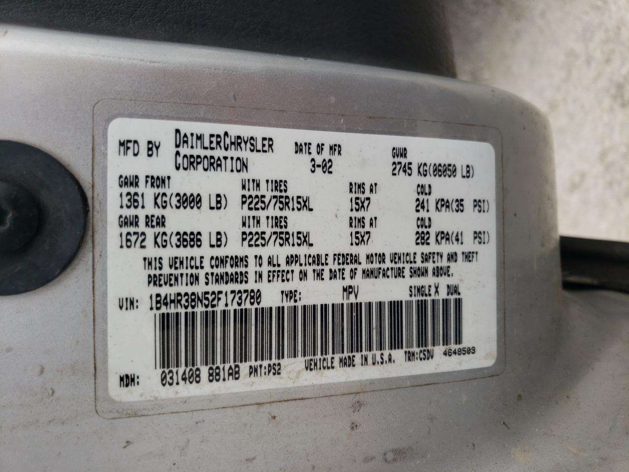 1B4HR38N52F173780 2002 Dodge Durango Sport