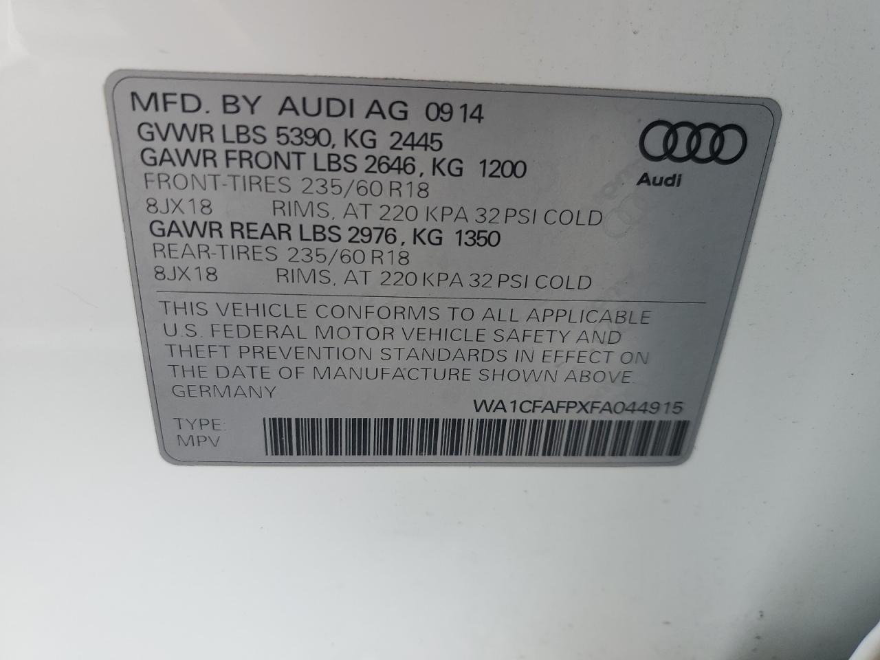 WA1CFAFPXFA044915 2015 Audi Q5 Premium