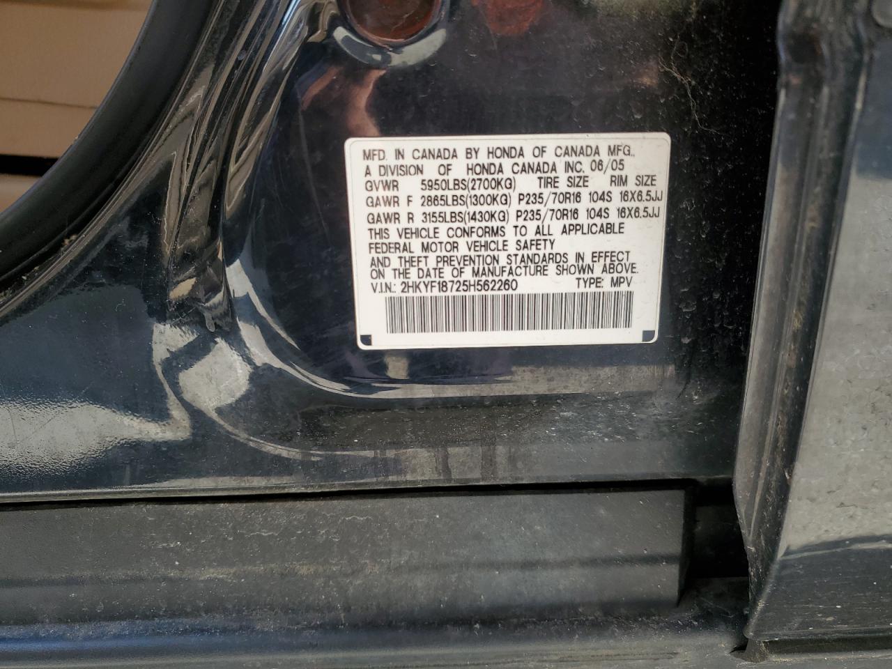 2HKYF18725H562260 2005 Honda Pilot Exl