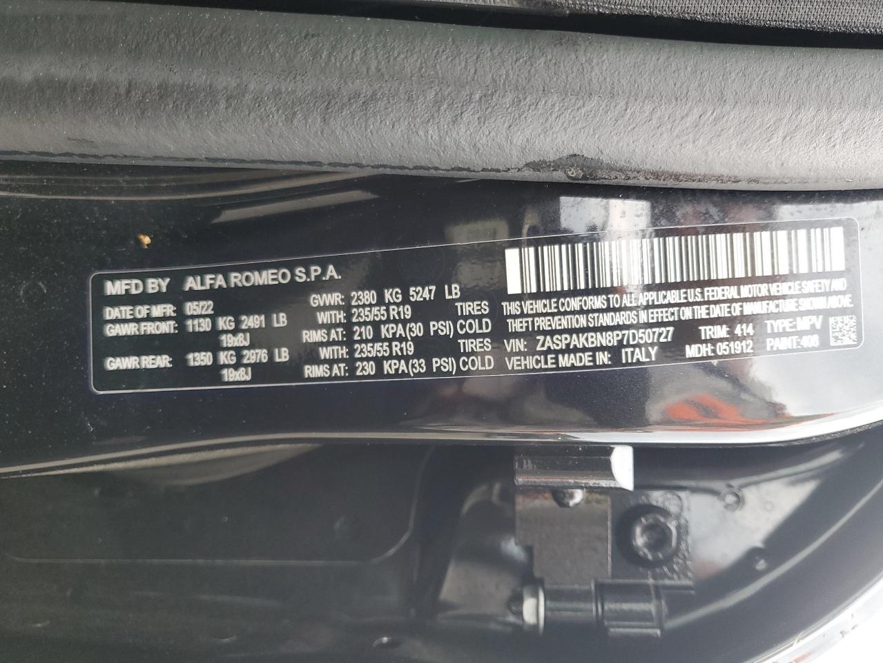 ZASPAKBN8P7D50727 2023 Alfa Romeo Stelvio Ti