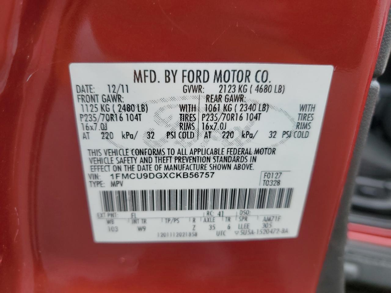 1FMCU9DGXCKB56757 2012 Ford Escape Xlt