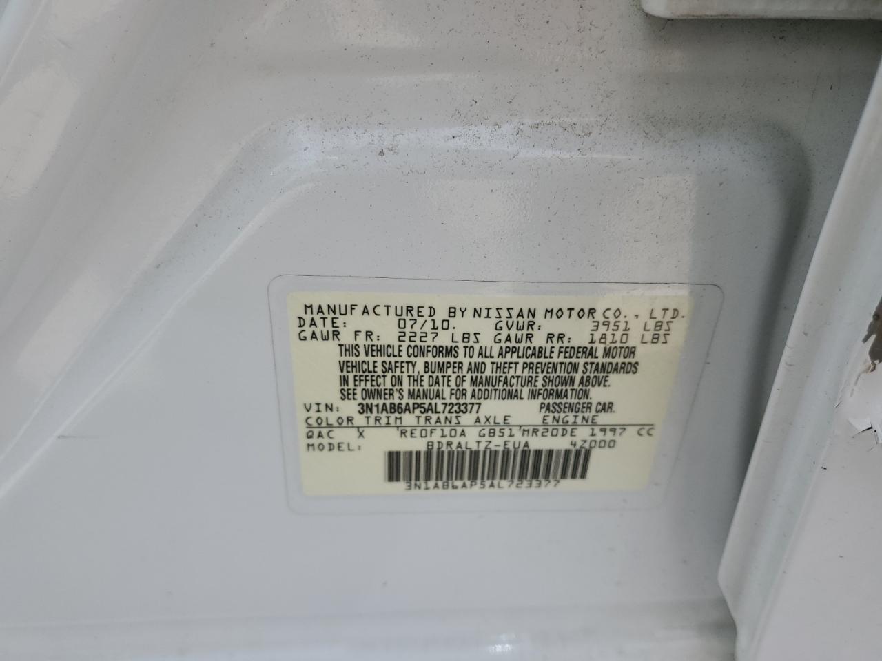 3N1AB6AP5AL723377 2010 Nissan Sentra 2.0