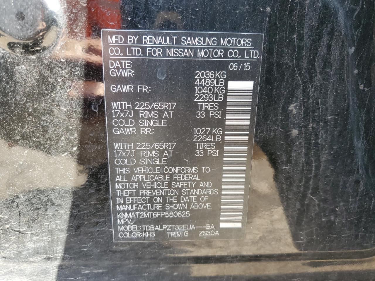 KNMAT2MT6FP580625 2015 Nissan Rogue S