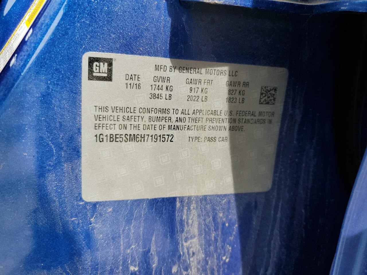 1G1BE5SM6H7191572 2017 Chevrolet Cruze Lt