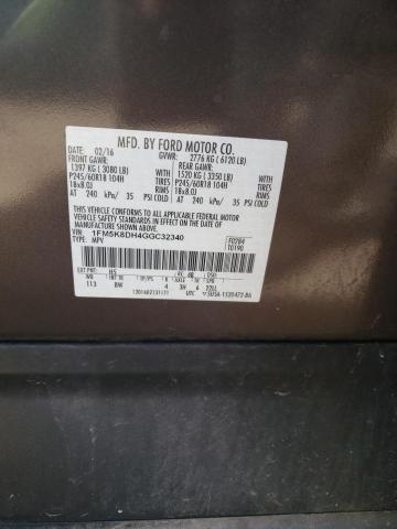 2016 Ford Explorer Xlt VIN: 1FM5K8DH4GGC32340 Lot: 53511884